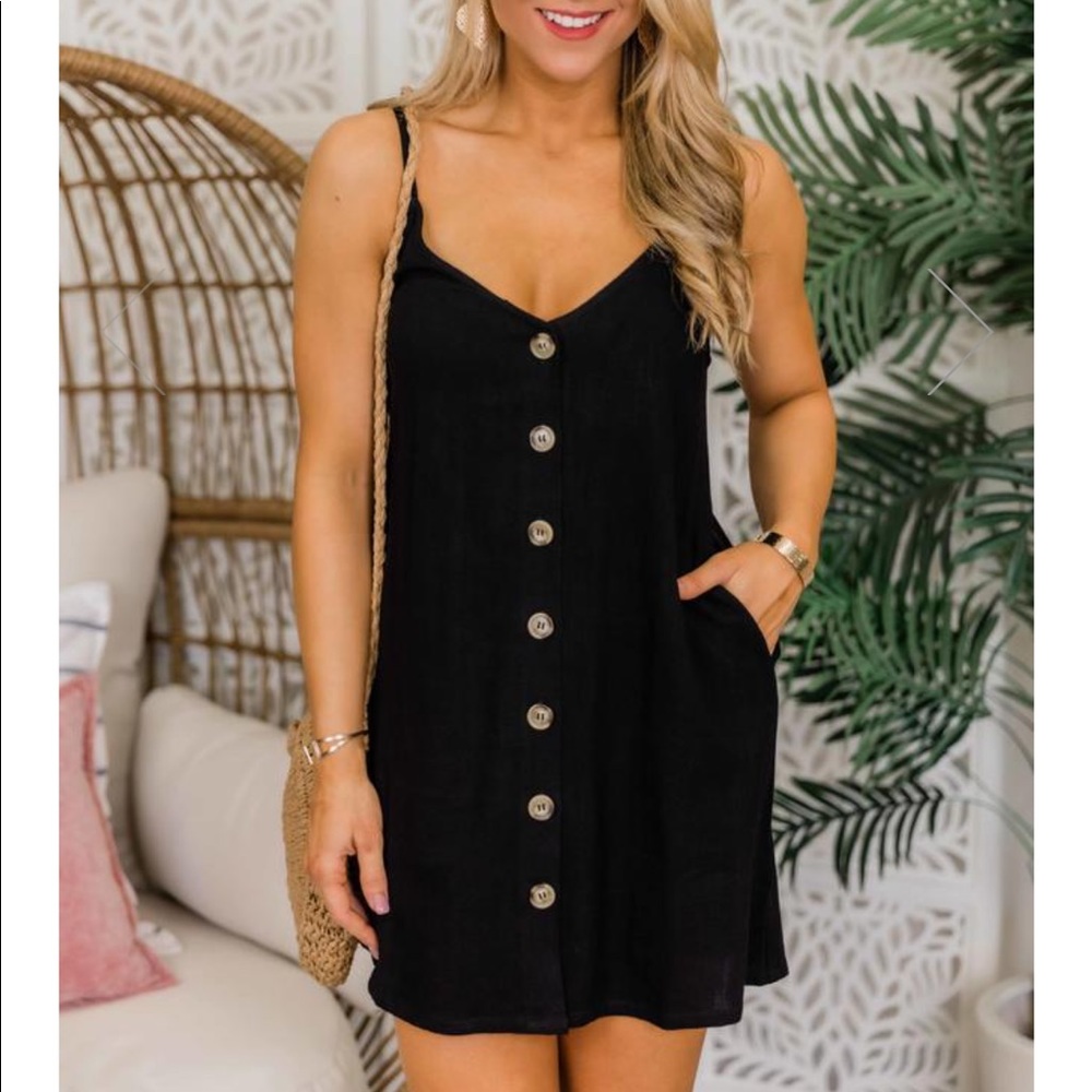 Pink Lily button front dress in black